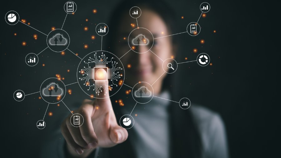 Rede digital de conexões e dados representando coordenação de parceiros